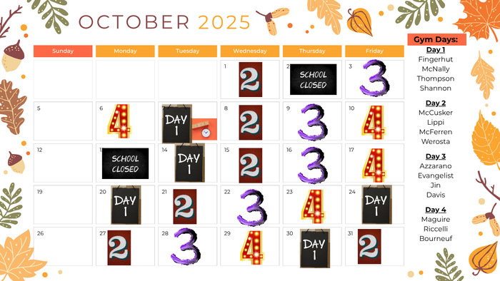 October Special Area Calendar